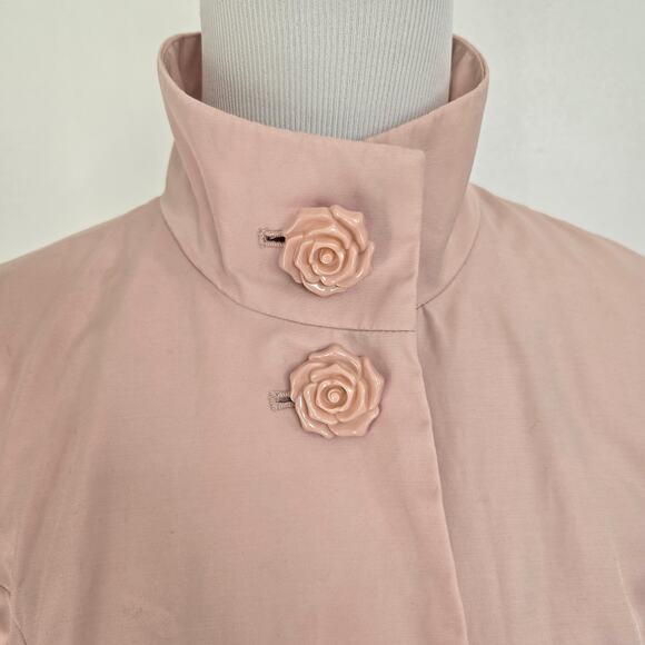 Betsey Johnson Women Soft Girl Pink Trench Coat Rose Buttons Flared Skirt Medium - Picture 5 of 15